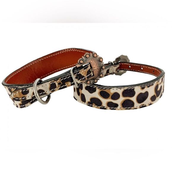 Showman Couture Genuine leather dog collar in leopard print - Picture 1 of 1
